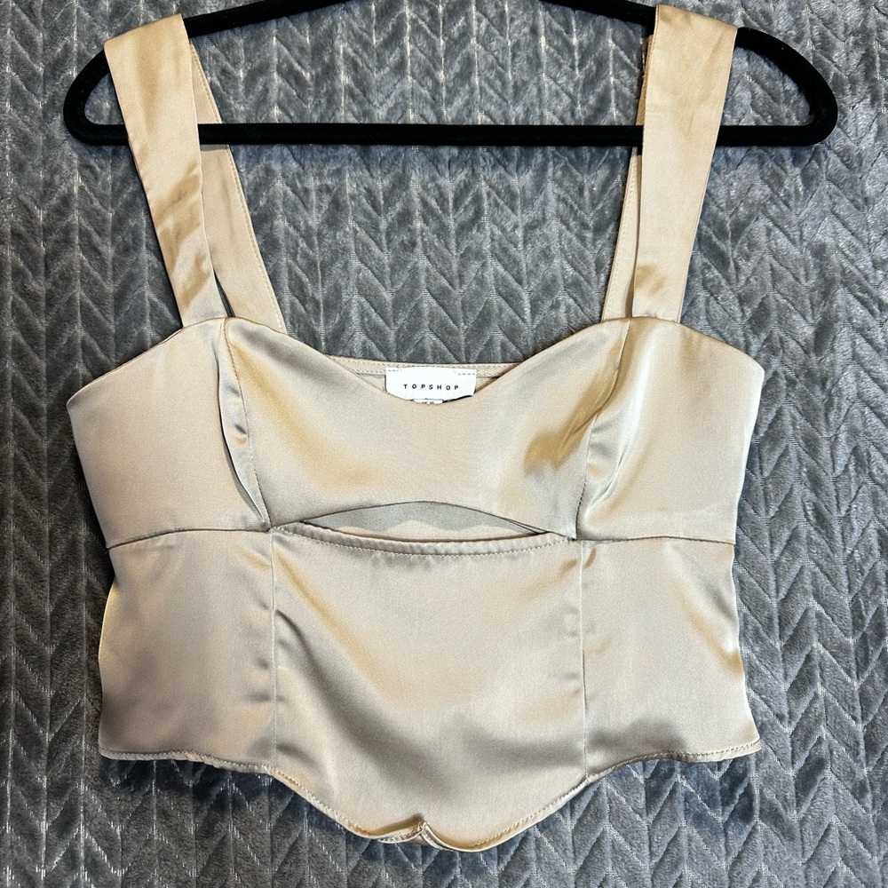 TOPSHOP gold satin corset crop top